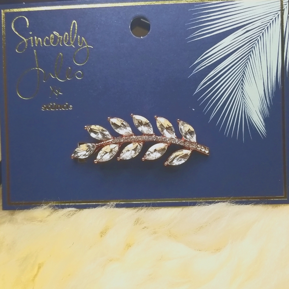 NEW Sincerely Jules Scunci Barettes Hair Clips Rose tone rhinestones leaf shaped